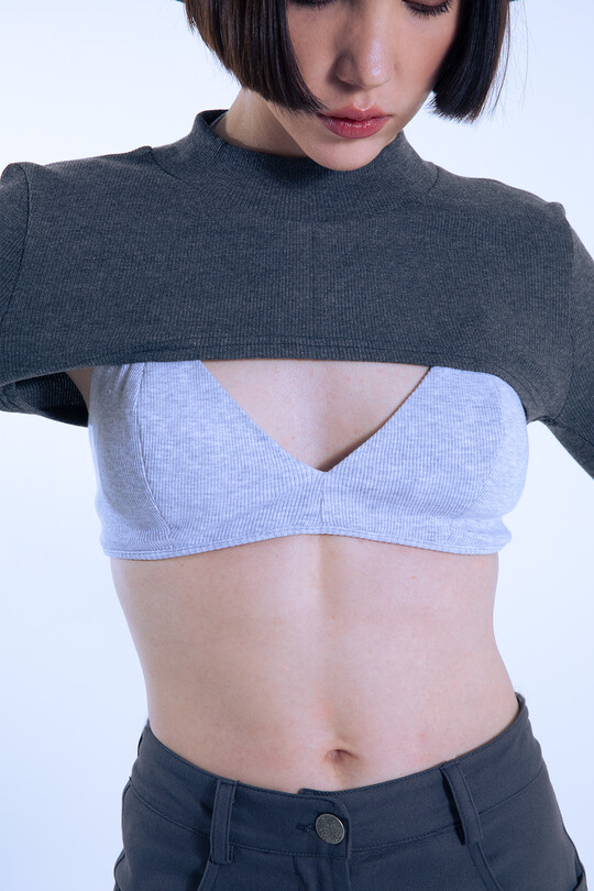 Anthracite Knit Short Crop Top with Thumbholes - 4