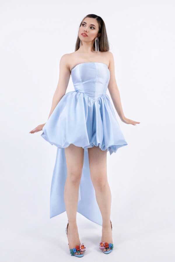 BABY BLUE STRAPLESS TAFFETA DRESS WITH RIBBON BACK - 1