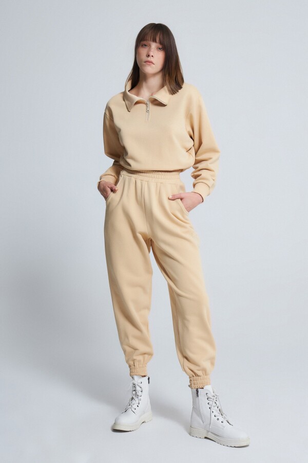 Beige Jogginghose mit elastischem Bunddetail - 2
