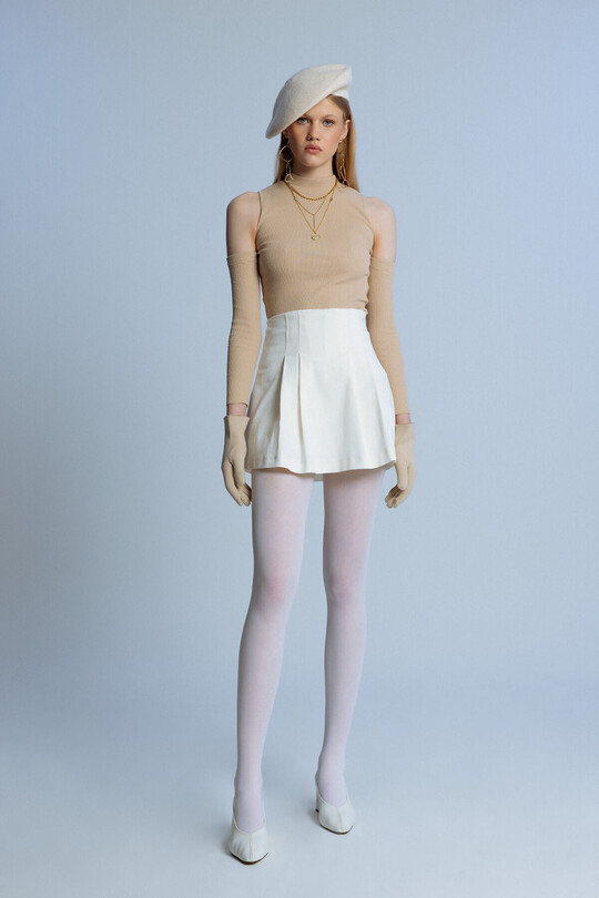 BEIGE OFFENE SCHULTERKURZE FREIZEITBLUSE - BERFUĞ KIRAN