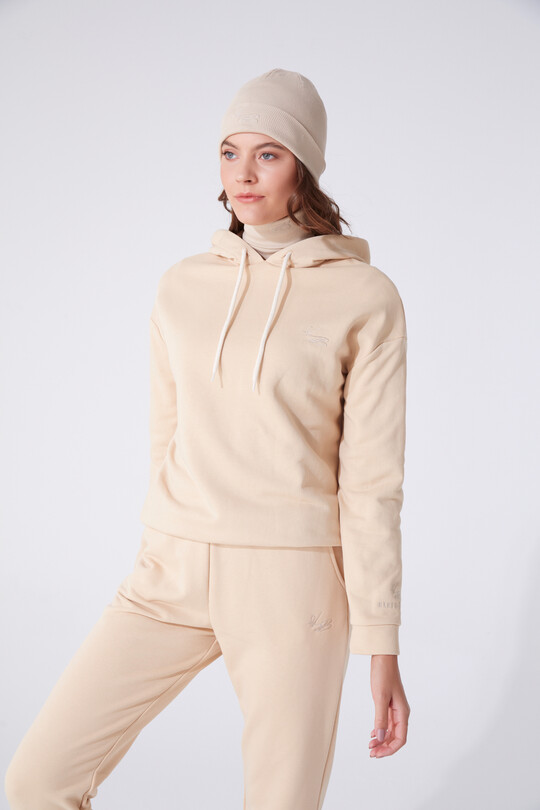 Beigefarbenes Kapuzen-Sweatshirt mit weitem Schnitt - 2