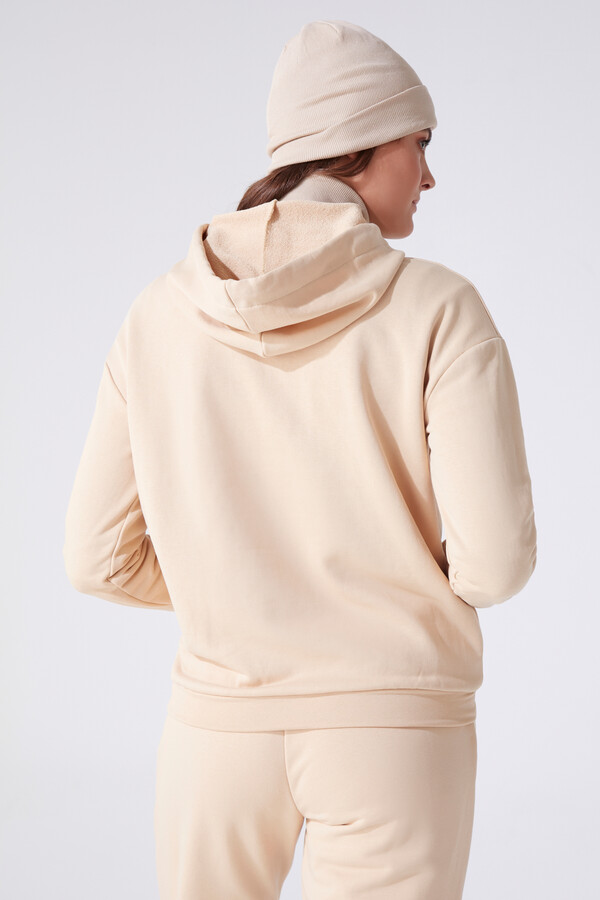 Beigefarbenes Kapuzen-Sweatshirt mit weitem Schnitt - 3