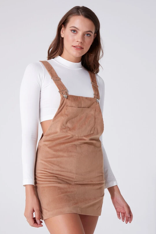 Beigefarbenes Samt-Jumperkleid - 2