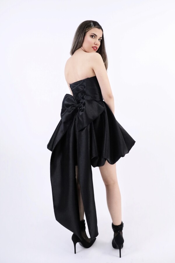 BLACK BACK-TIED STRAPLESS TAFFETA DRESS - 6