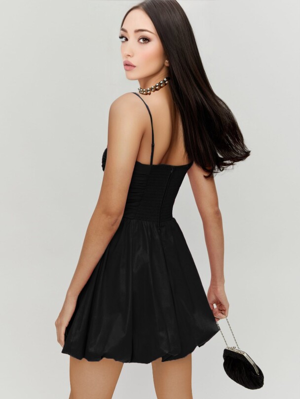 BLACK BALLOON SKIRT STRAP DRESS - 4
