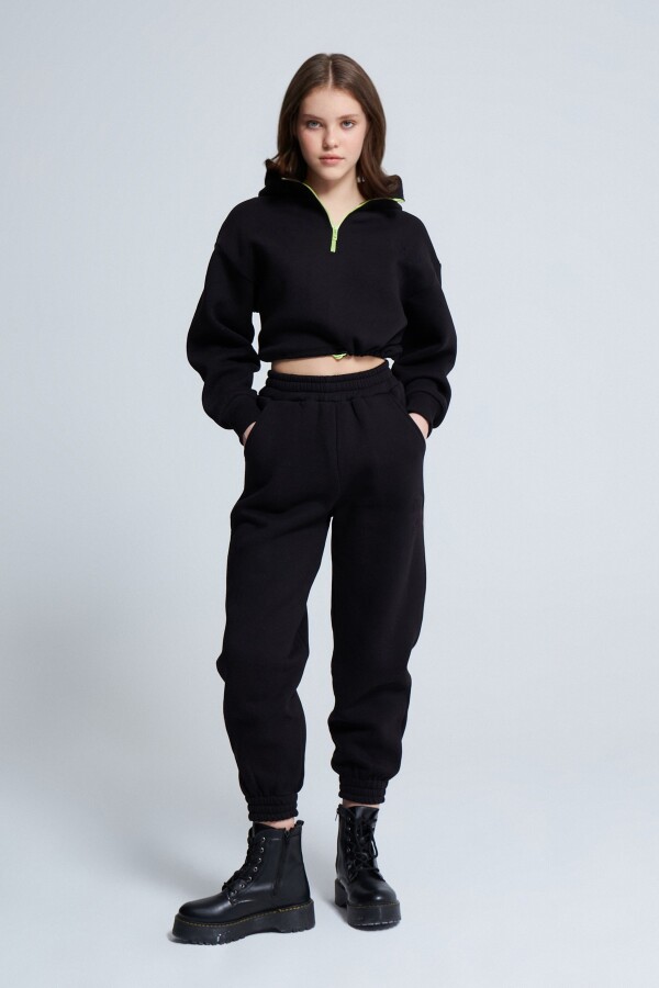 Black Elastic Waist Sweatpants - 1