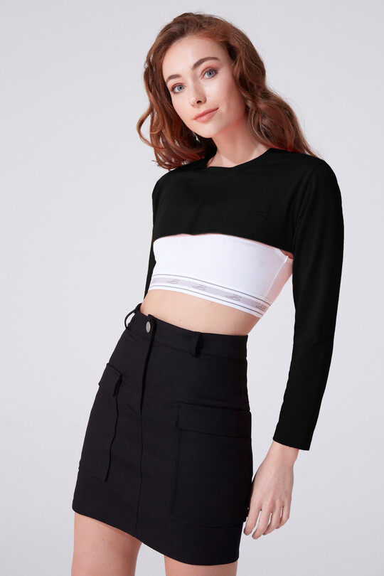 BLACK LONG SLEEVE CROP - 2