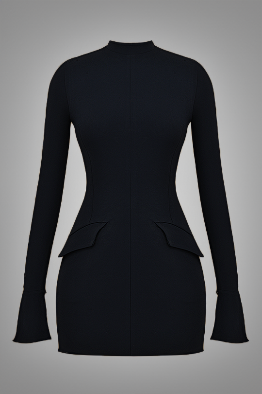 BLACK LONG SLEEVE DRESS WITH POCKET DETAIL – HÜRREM FABRIC - 4