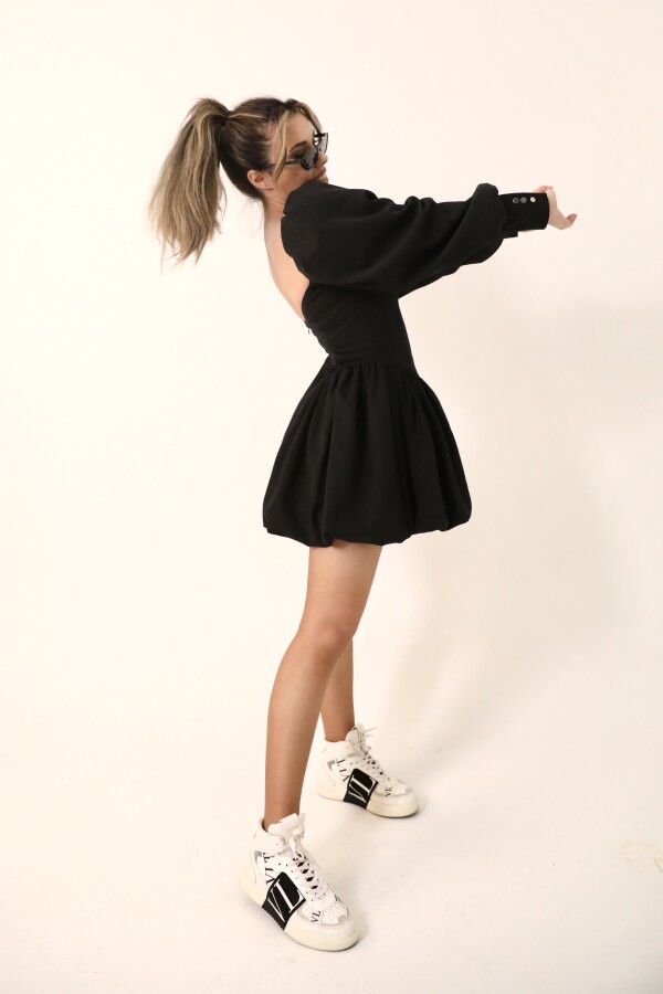 BLACK PUFF-SLEEVED HÜRREM MINI DRESS - 2
