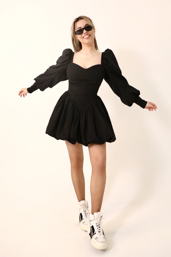 BLACK PUFF-SLEEVED HÜRREM MINI DRESS - 4