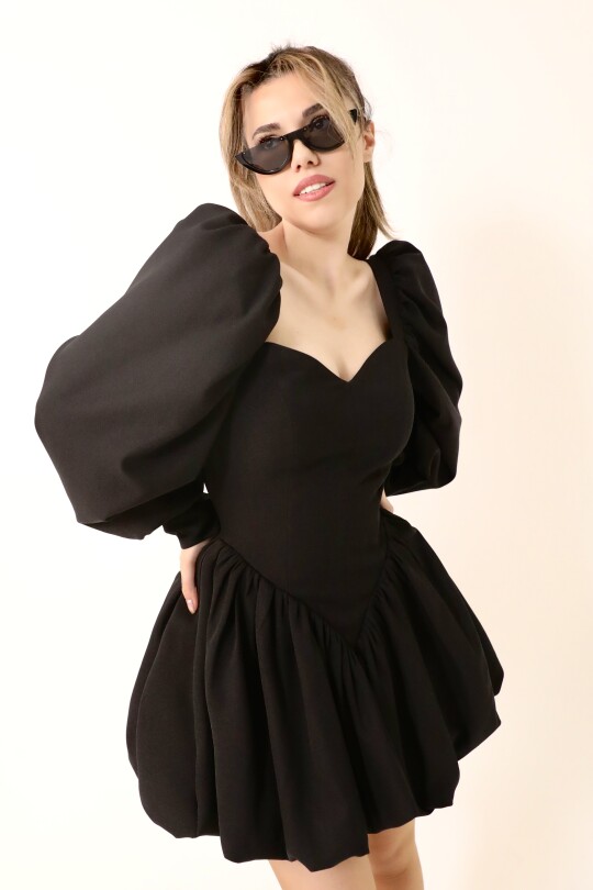 BLACK PUFF-SLEEVED HÜRREM MINI DRESS - 5