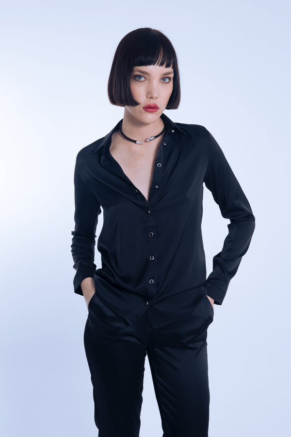 Black Satin Classic Shirt - 1