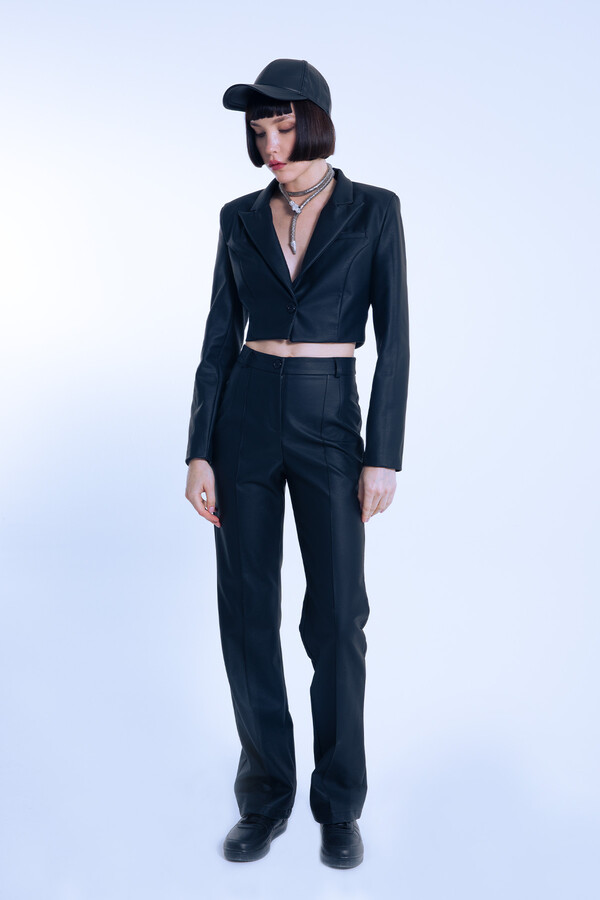 Black Short Leather Jacket - 2