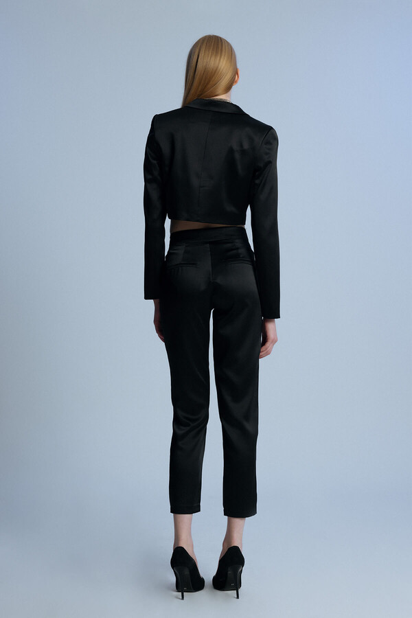 Black Short Satin Jacket - 4