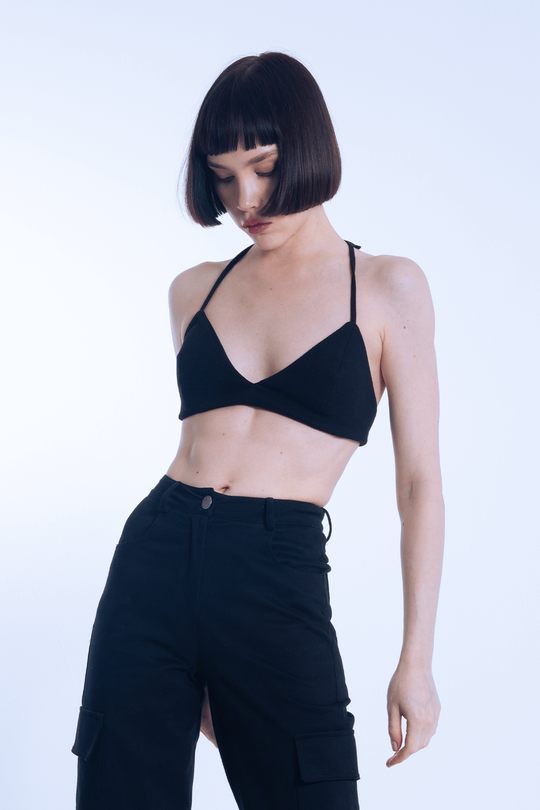 Black Short Triangle Ribbed Bustier - BERFUĞ KIRAN