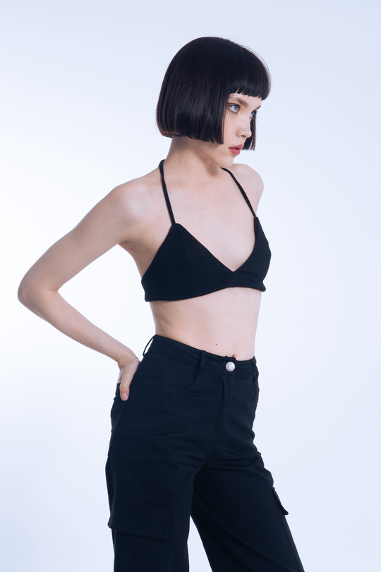 Black Short Triangle Ribbed Bustier - BERFUĞ KIRAN (1)