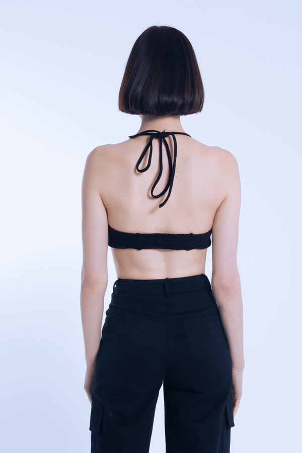 Black Short Triangle Ribbed Bustier - 3