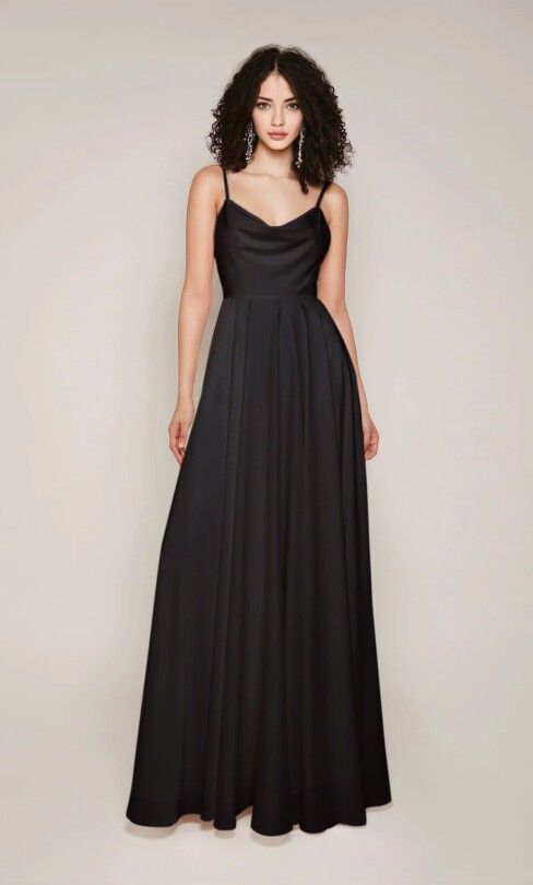 Black sleeveless evening dress with deep front neckline and long chiffon skirt - BERFUĞ KIRAN