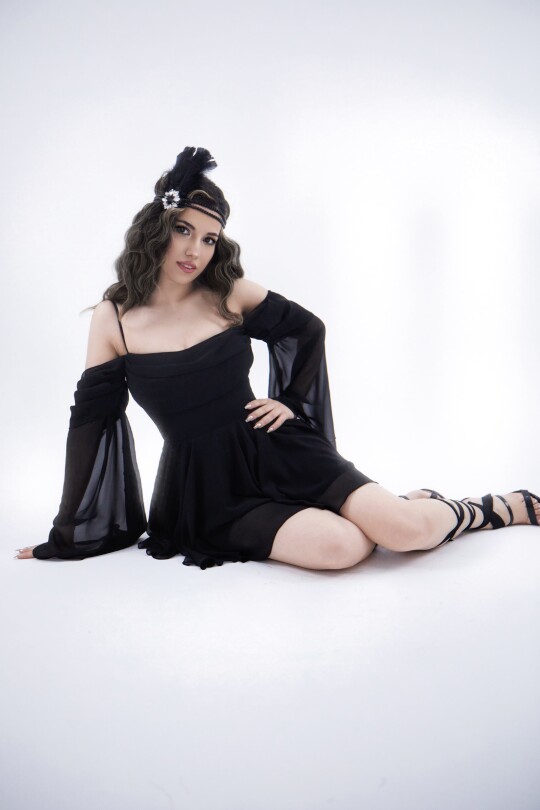 BLACK STRAPPY LONG-SLEEVE RUFFLED CHIFFON DRESS - 8