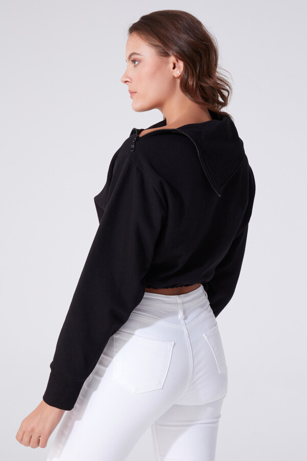 BLACK ZIP-UP HIGH NECK SWEATSHIRT WITH ELASTICATED WAIST - 3
