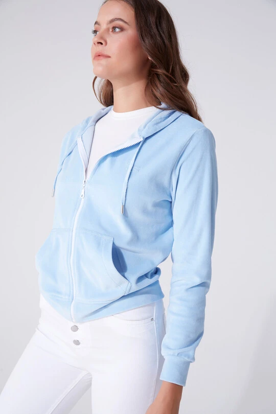 Blaues Samt-Sweatshirt mit Reißverschluss 