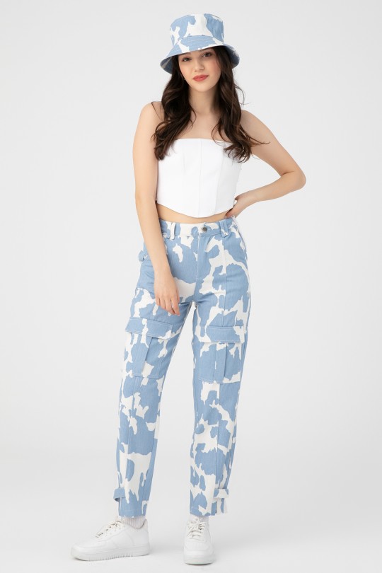 Blaue/weiße Mila-Muster Denim Hose 