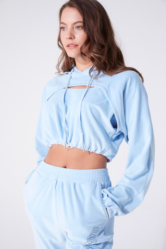 CHEST DETAILED HOODED SWEATSHIRT BLUE - 2