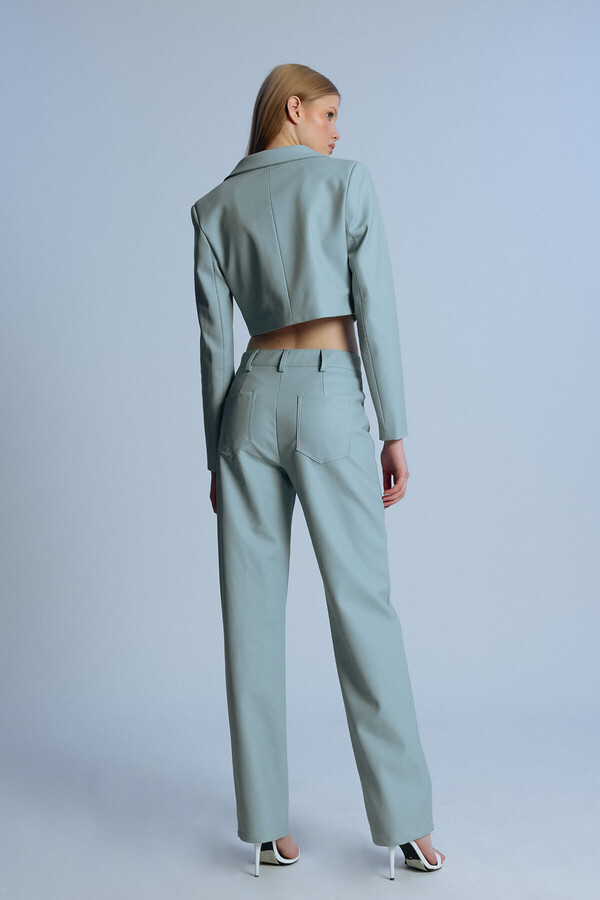 Blue Straight Leg Leather Pants - 4