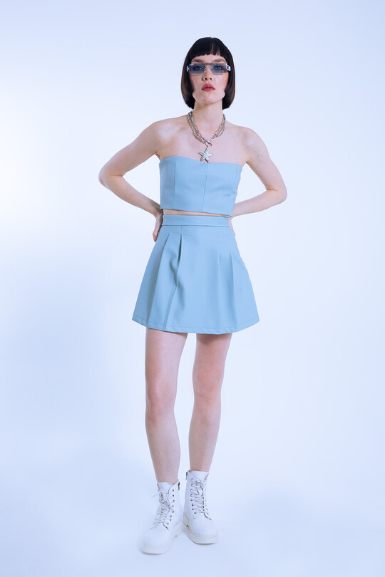 BLUE STRAPLESS SHORT LEATHER BUSTIER - BERFUĞ KIRAN (1)