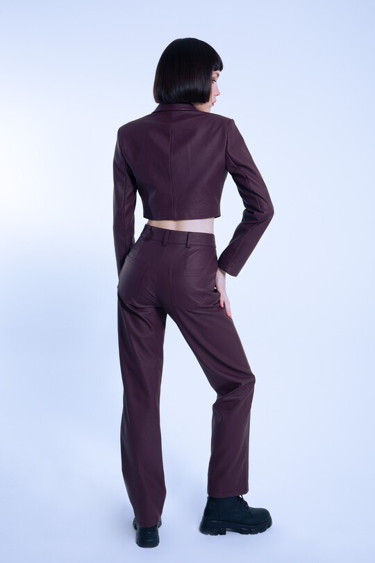 Burgundy Short Leather Jacket - 5
