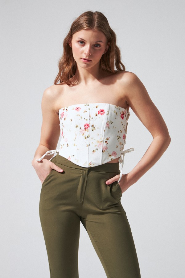Bustier mit Blumenmuster und seitlichen Bindebändern - 1
