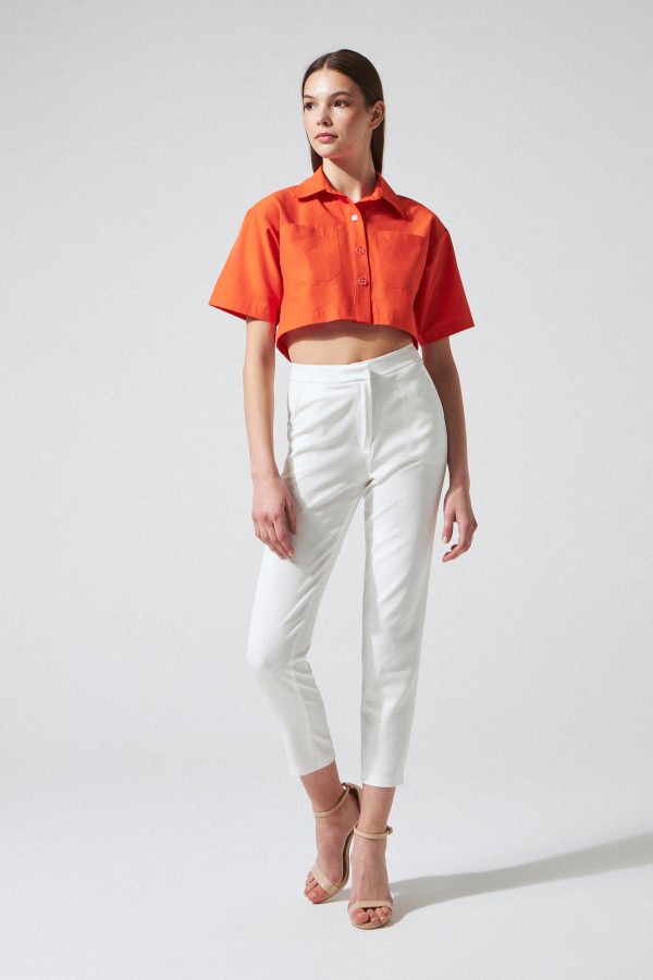 Ecru Cigarette Trousers - 1