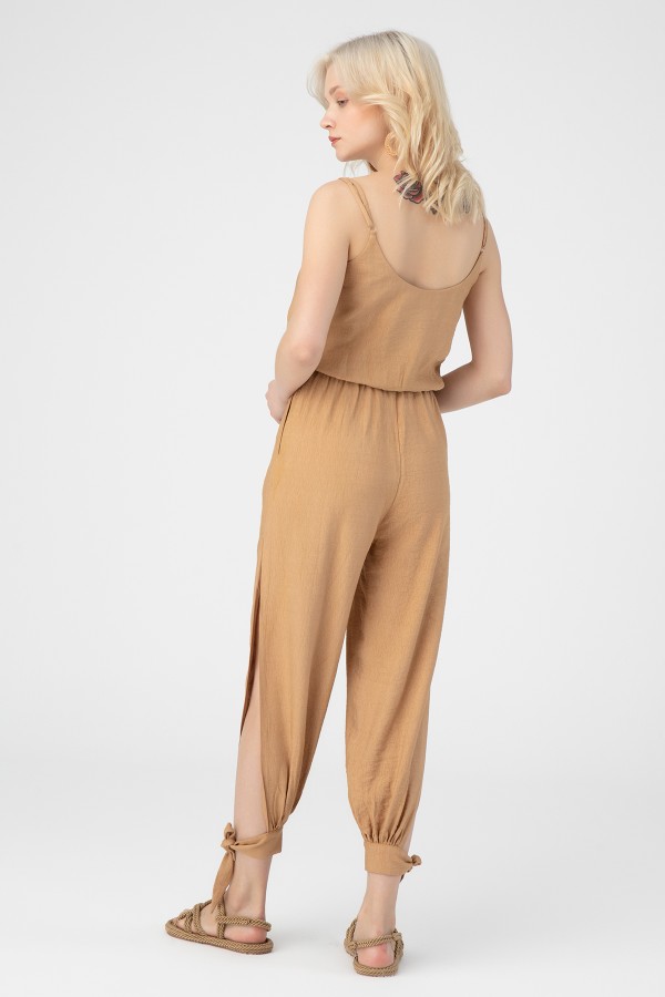 WRIST-LINING DOUBLE COLLAR LINEN OVERALL-CREAM - 3