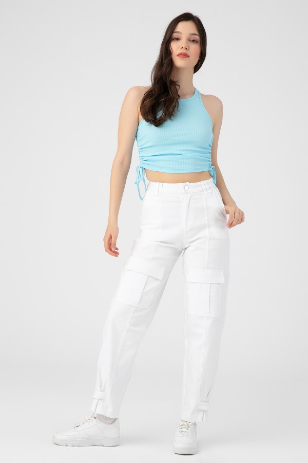 DENIM TROUSERS WITH POCKETS ON THE SIDES - 1
