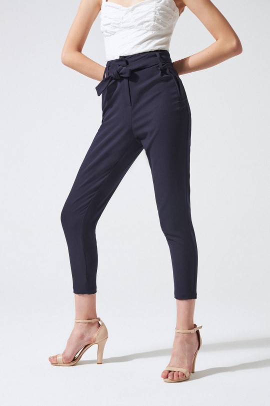Dunkelblaue High-Waist Haremshose mit Taillengürtel - BERFUĞ KIRAN (1)