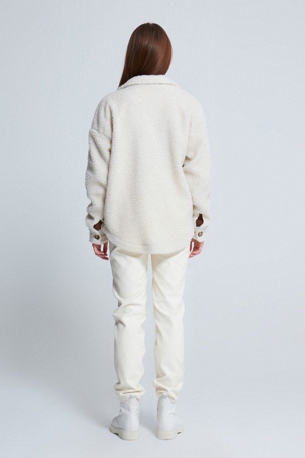 ECRU BUTTON-UP CURLY JACKET - 3