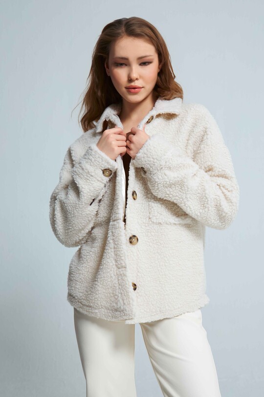 ECRU BUTTON-UP CURLY JACKET - 1