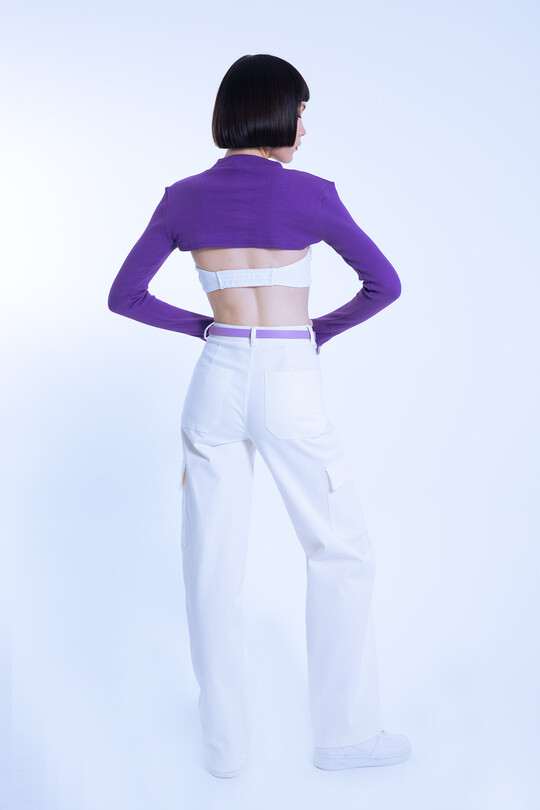 Ecru High Waist Wide Leg Cargo Pants - 4