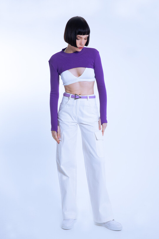 Ecru High Waist Wide Leg Cargo Pants - 2