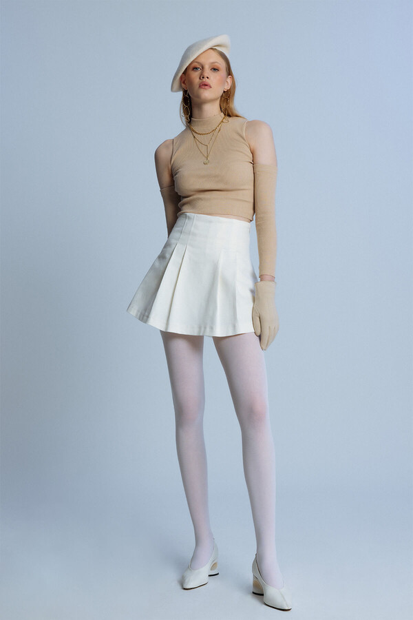 ECRU HOCHTAILLIERTER PLISSIERTER SKORT - 1