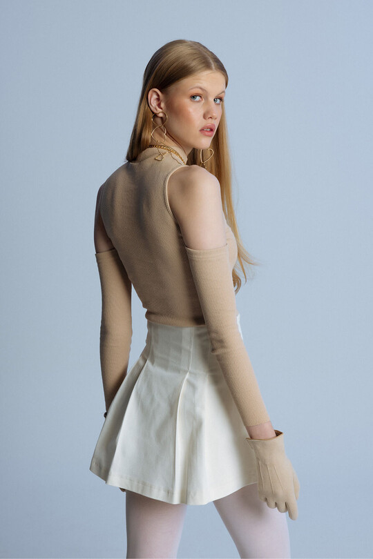 ECRU HOCHTAILLIERTER PLISSIERTER SKORT - 3