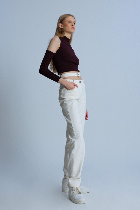 ECRU TWO BELT WAIST DETAILED PANTS - BERFUĞ KIRAN (1)