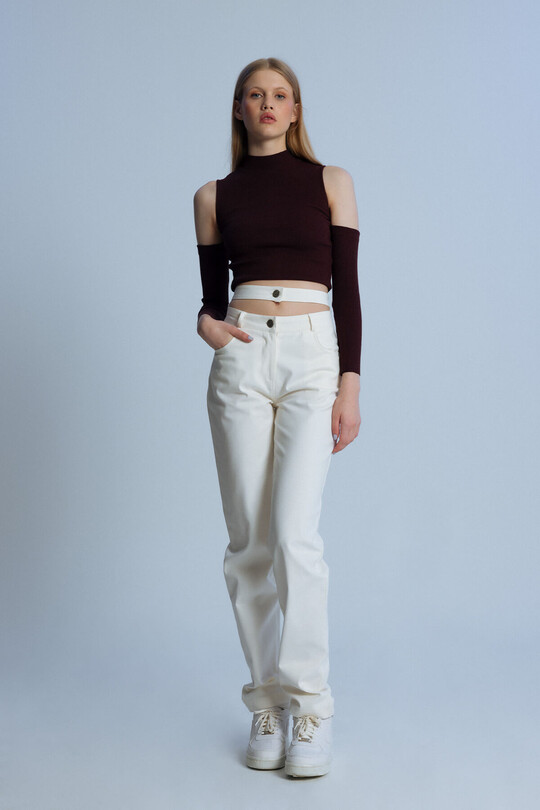 ECRU TWO BELT WAIST DETAILED PANTS - BERFUĞ KIRAN