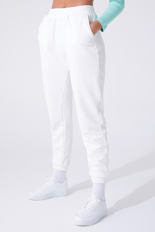 Ecru Jogginghose mit elastischen Bündchen und hohem Bund - 2