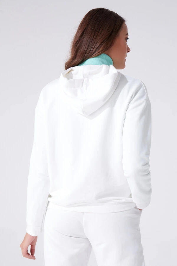 Ecru Kapuzen-Sweatshirt mit weitem Schnitt - 3