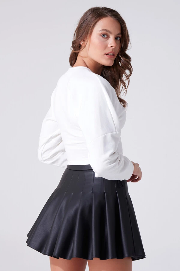 ECRU LANGARMLIGES SWEATSHIRT MIT RUNDAUSSCHNITT UND SEITLICHER SCHLEIFE - 3