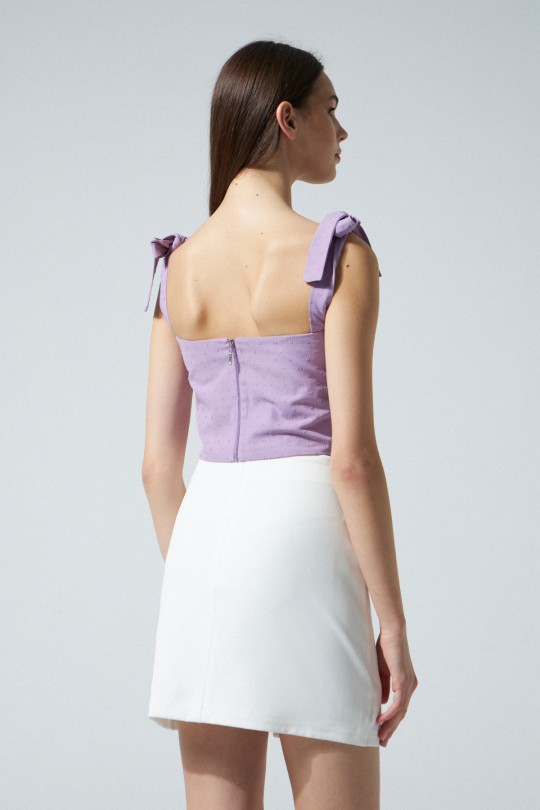 Ecru Mini Skirt with Double Side Rings - BERFUĞ KIRAN (1)