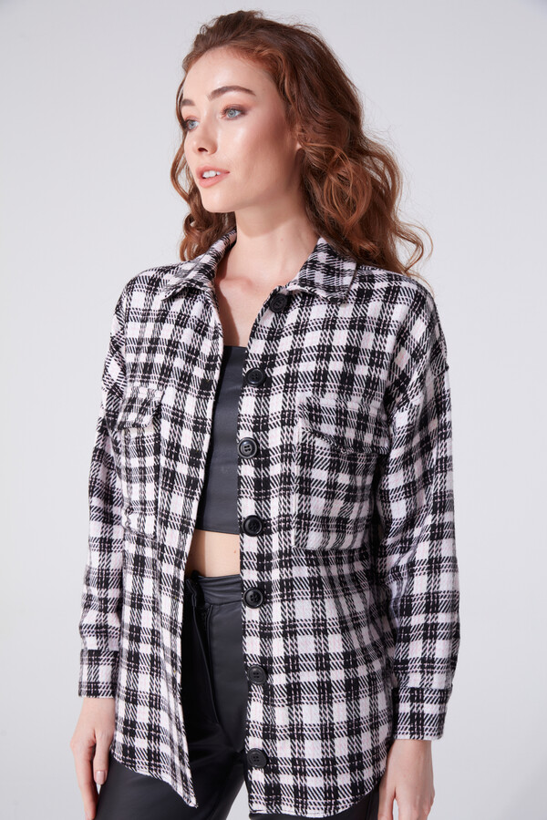 PEMBE ÇİZGİLİ EKOSE OVERSIZE ODUNCU GÖMLEK - 2