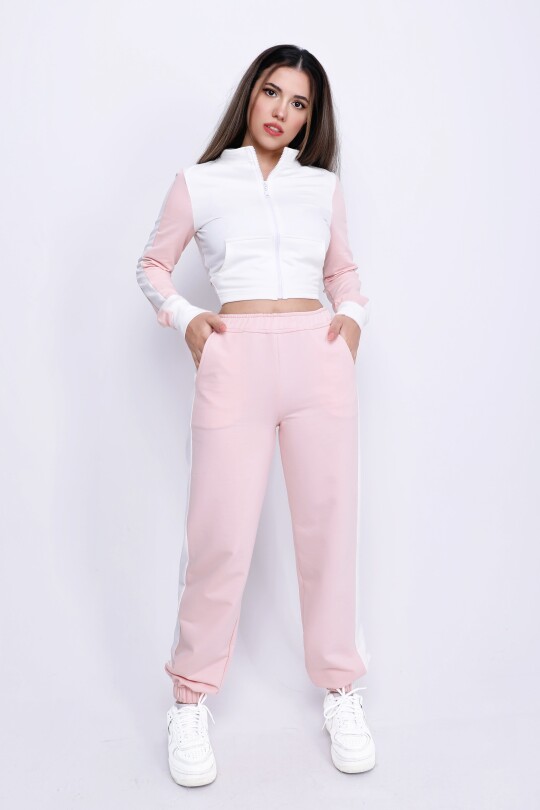 Jogginghose in Ecru/Rosa mit Gummibündchen am Knöchel und Taschen - BERFUĞ KIRAN