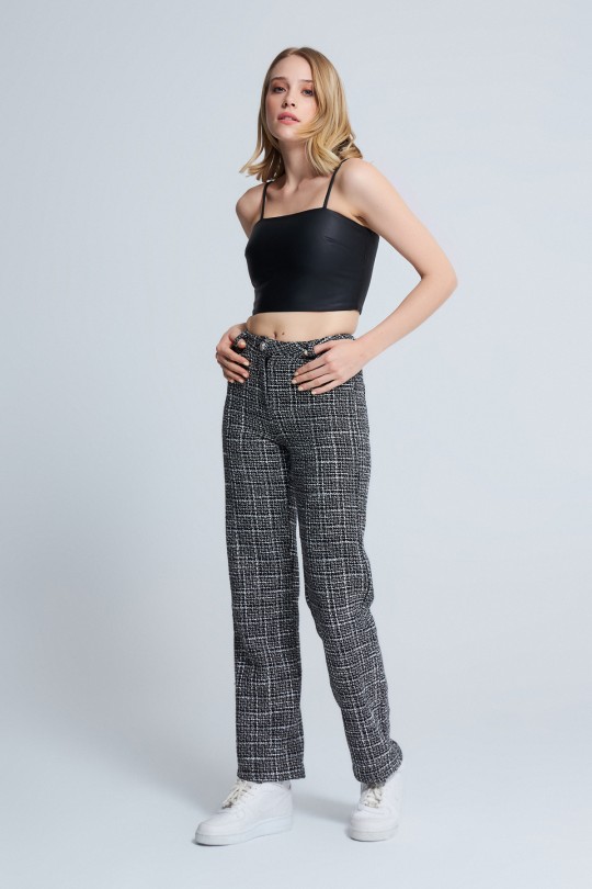 FLAT LEG TUVITED TROUSERS BLACK/WHITE - BERFUĞ KIRAN